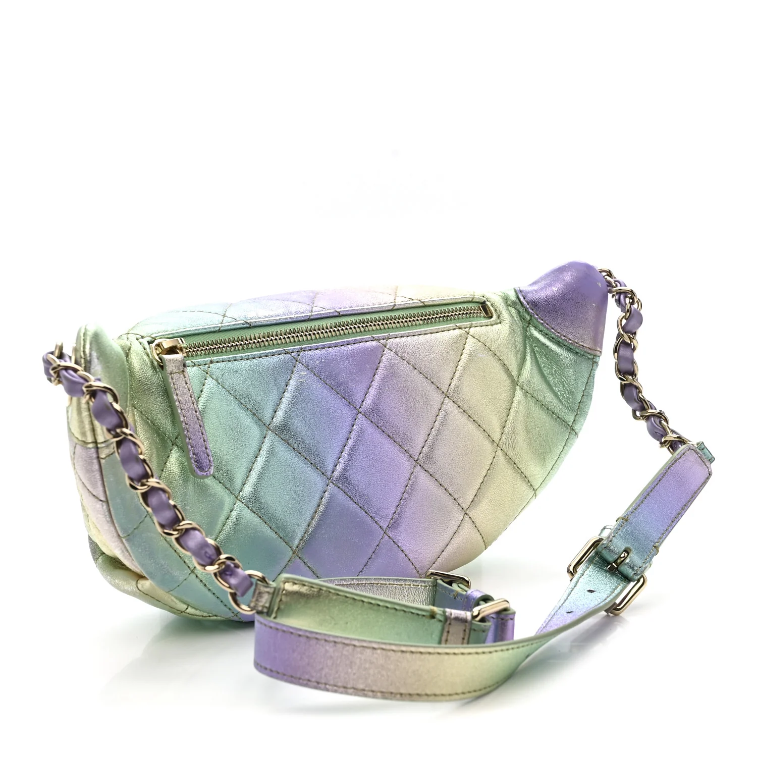 Gradient Metallic Lambskin Quilted Walking Mood Waist Bag Fanny Pack Pink Purple Green - Image 3