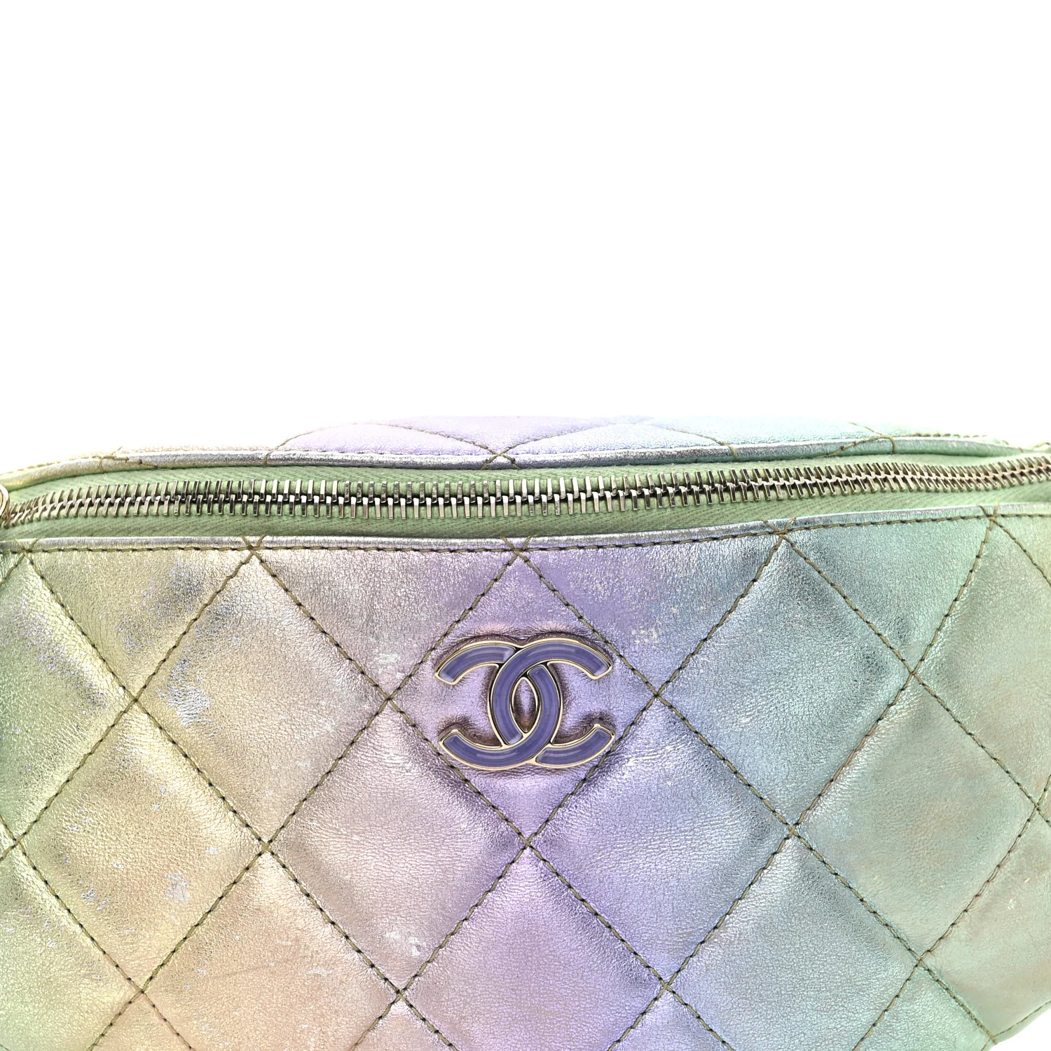 Gradient Metallic Lambskin Quilted Walking Mood Waist Bag Fanny Pack Pink Purple Green - Image 8