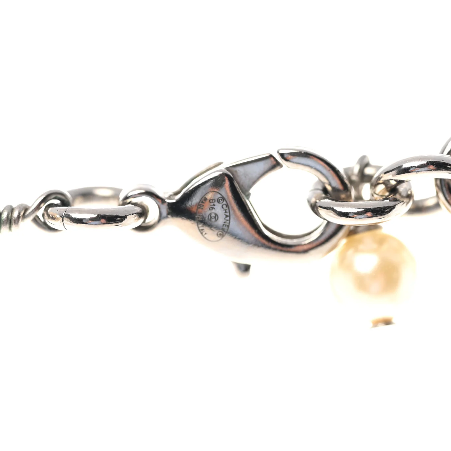 Graduated Pearl Crystal CC Long Necklace Silver - Image 5