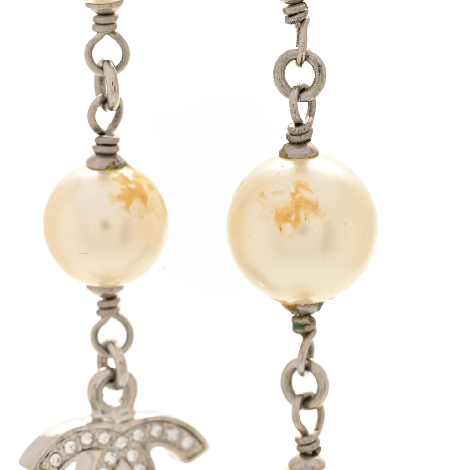 Graduated Pearl Crystal CC Long Necklace Silver - Image 7