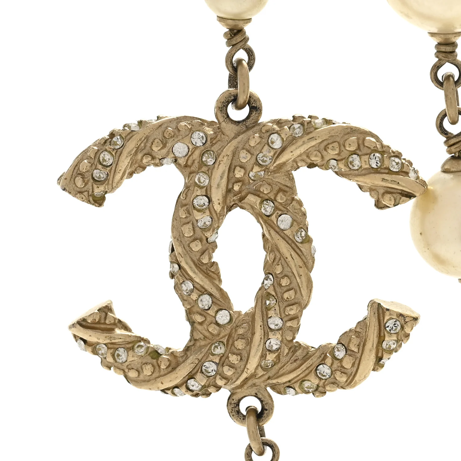 Graduated Pearl Crystal Twisted CC Long Necklace Gold - Image 4