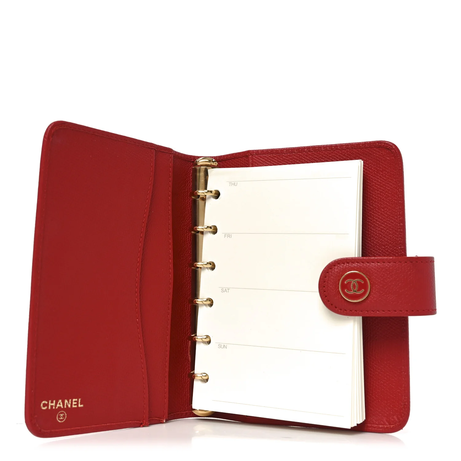 Grained Calfskin CC Button Pocket Agenda Cover Red - Image 5