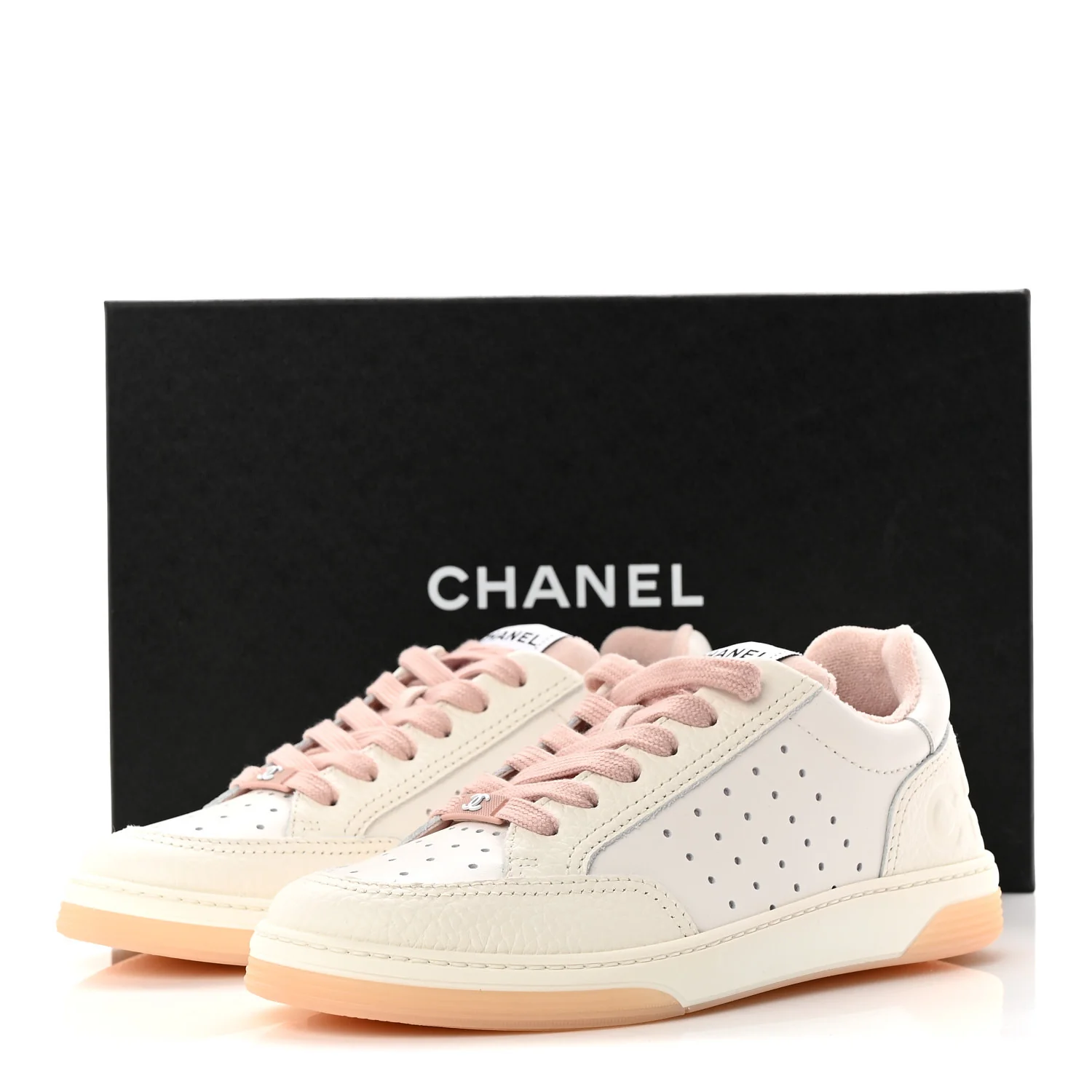 Grained Calfskin Fabric Womens Logo Sneakers 37 White Light Pink - Image 10
