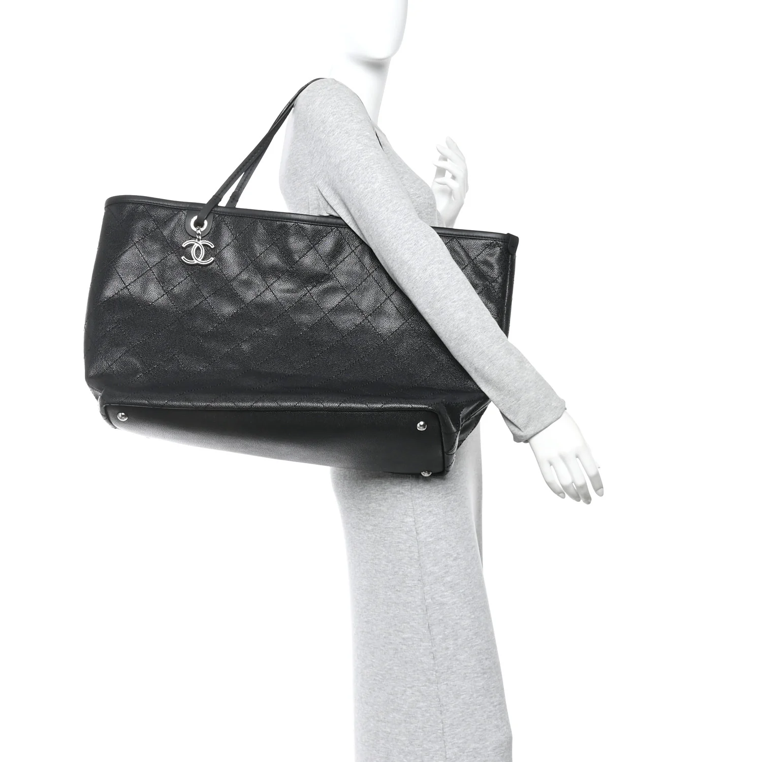 Grained Calfskin Large Shopping Fever Tote Black - Image 2