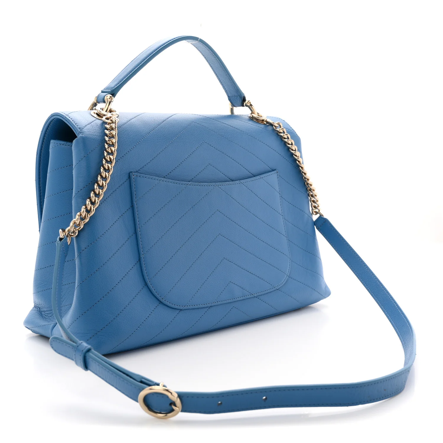 Grained Calfskin Medium Chevron Chic Top Handle Flap Blue - Image 2