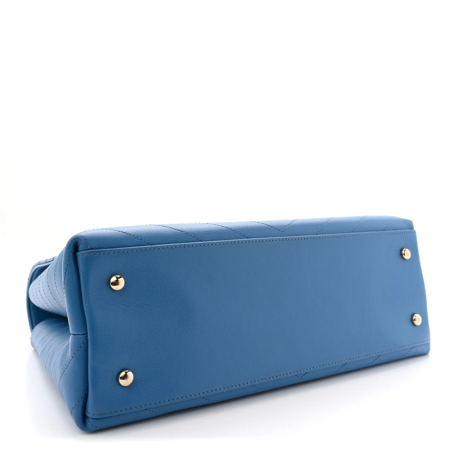 Grained Calfskin Medium Chevron Chic Top Handle Flap Blue - Image 3
