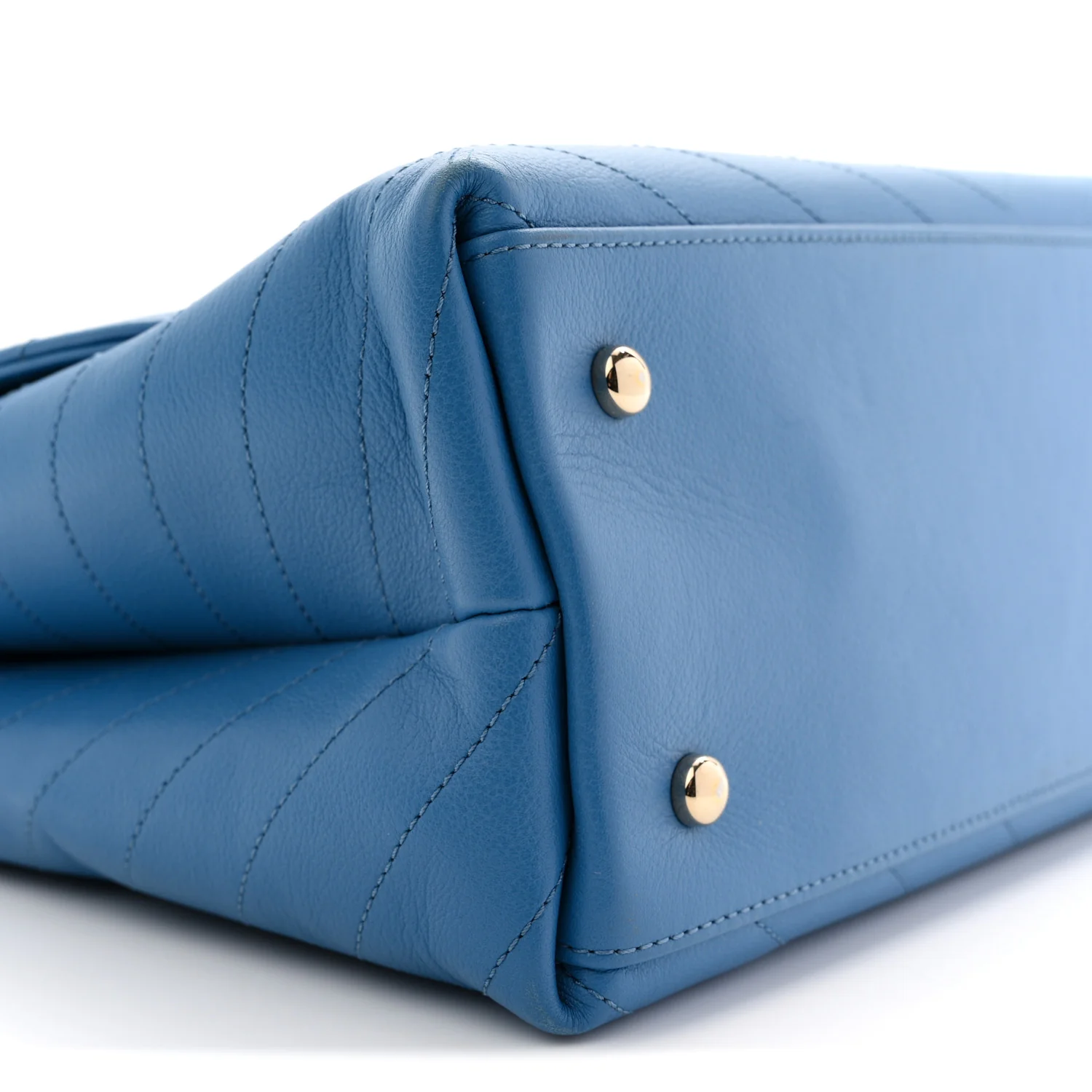 Grained Calfskin Medium Chevron Chic Top Handle Flap Blue - Image 8