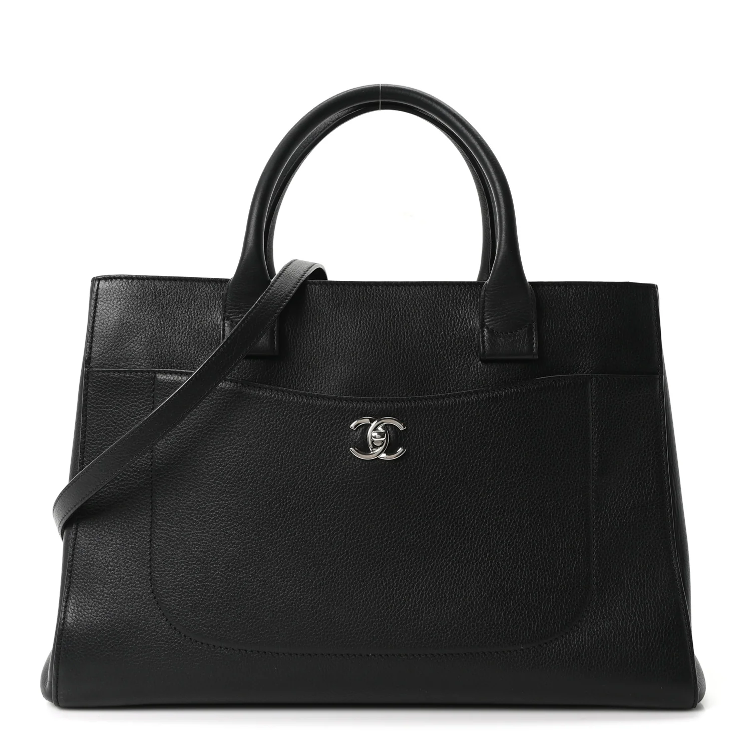 Grained Calfskin Medium Neo Executive Shopper Tote Black