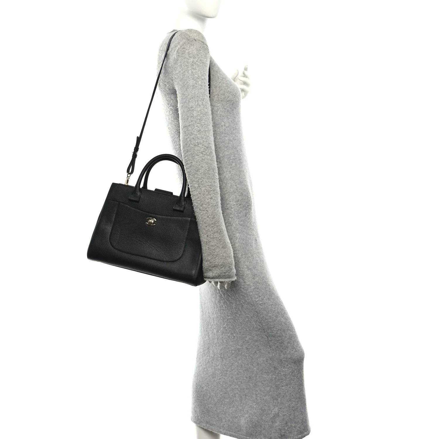 Grained Calfskin Medium Neo Executive Shopper Tote Black - Image 2