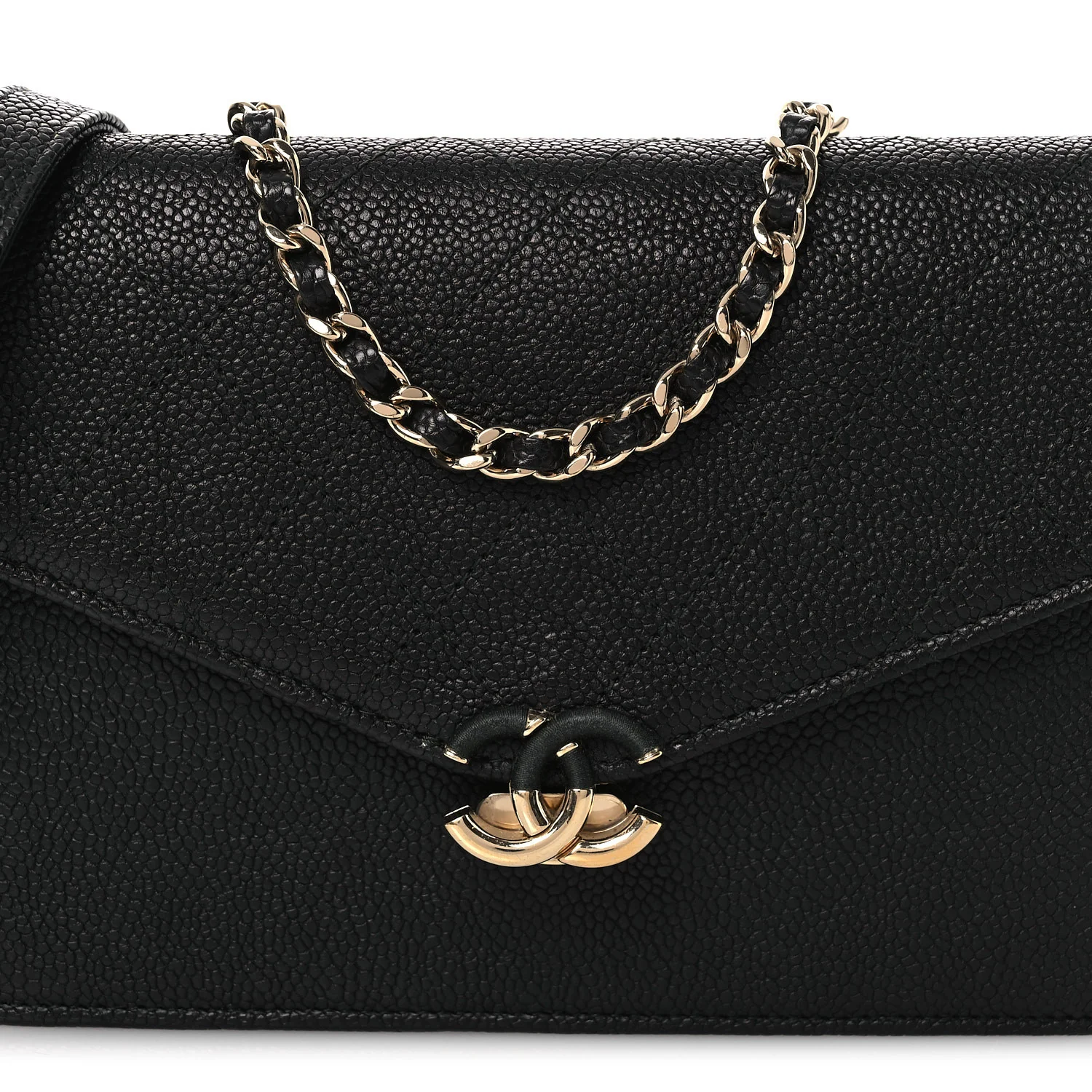 Grained Calfskin Quilted Cuba Wallet On Chain WOC Black - Image 9