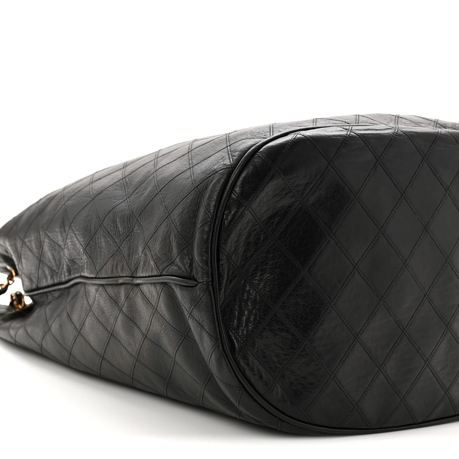 Grained Calfskin Quilted Drawstring Bucket Bag Black - Image 11