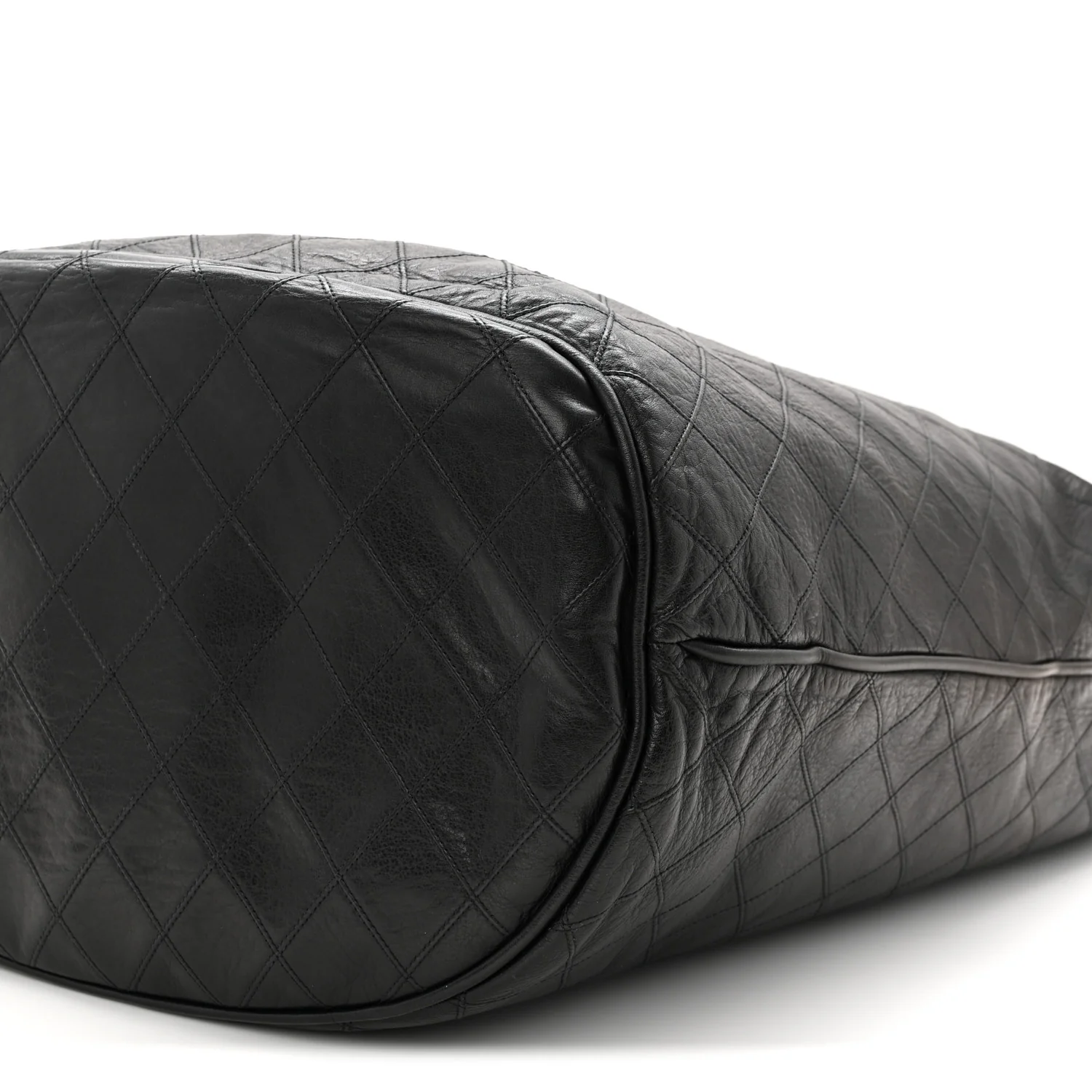 Grained Calfskin Quilted Drawstring Bucket Bag Black - Image 12