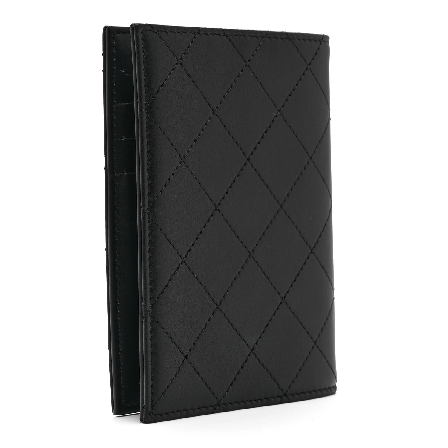Grained Calfskin Quilted Passport Holder Wallet So Black - Image 3