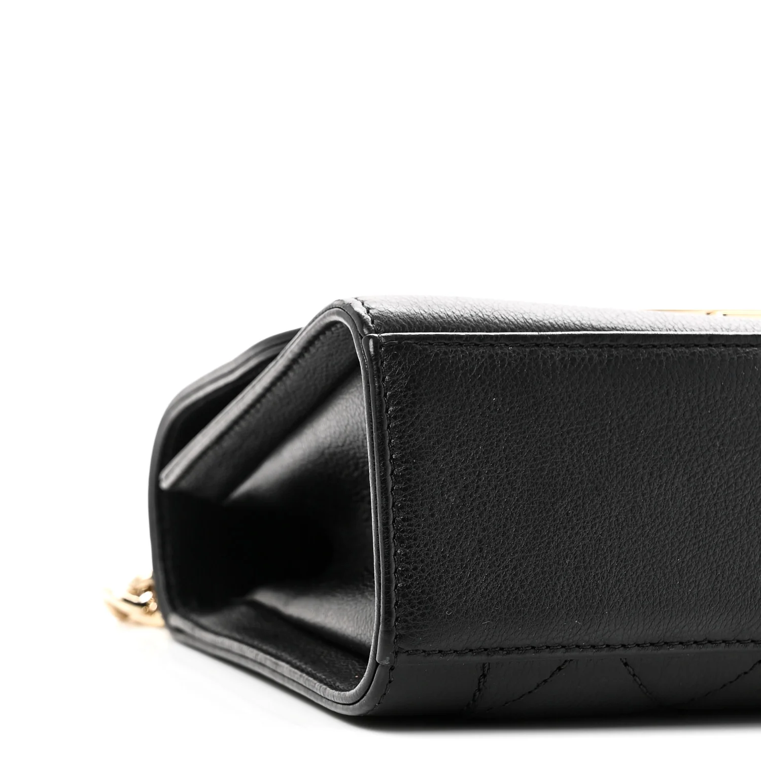Grained Calfskin Quilted Small Label Click Flap Bag Black - Image 9