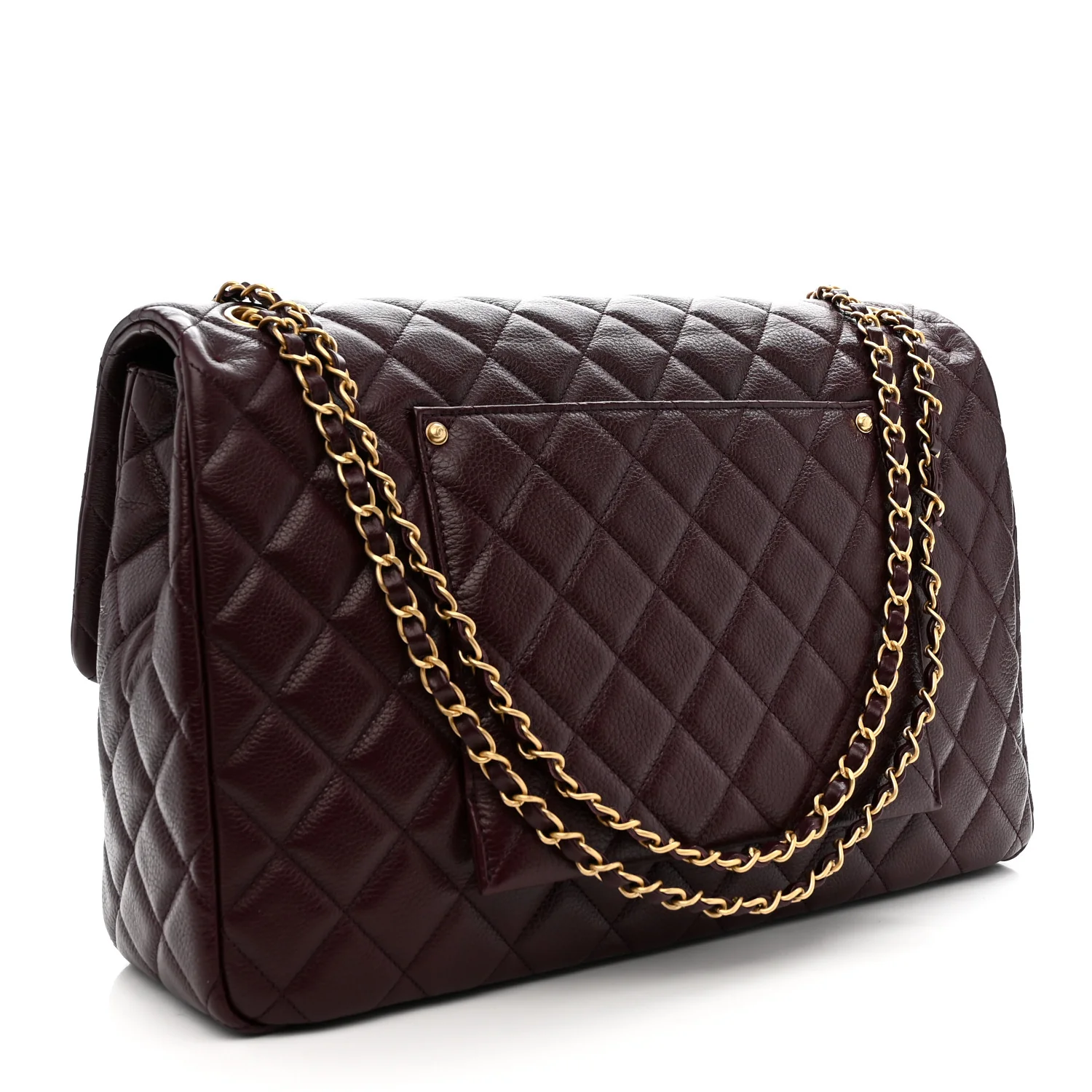 Grained Calfskin Quilted XXL Travel Flap Bag Burgundy - Image 3