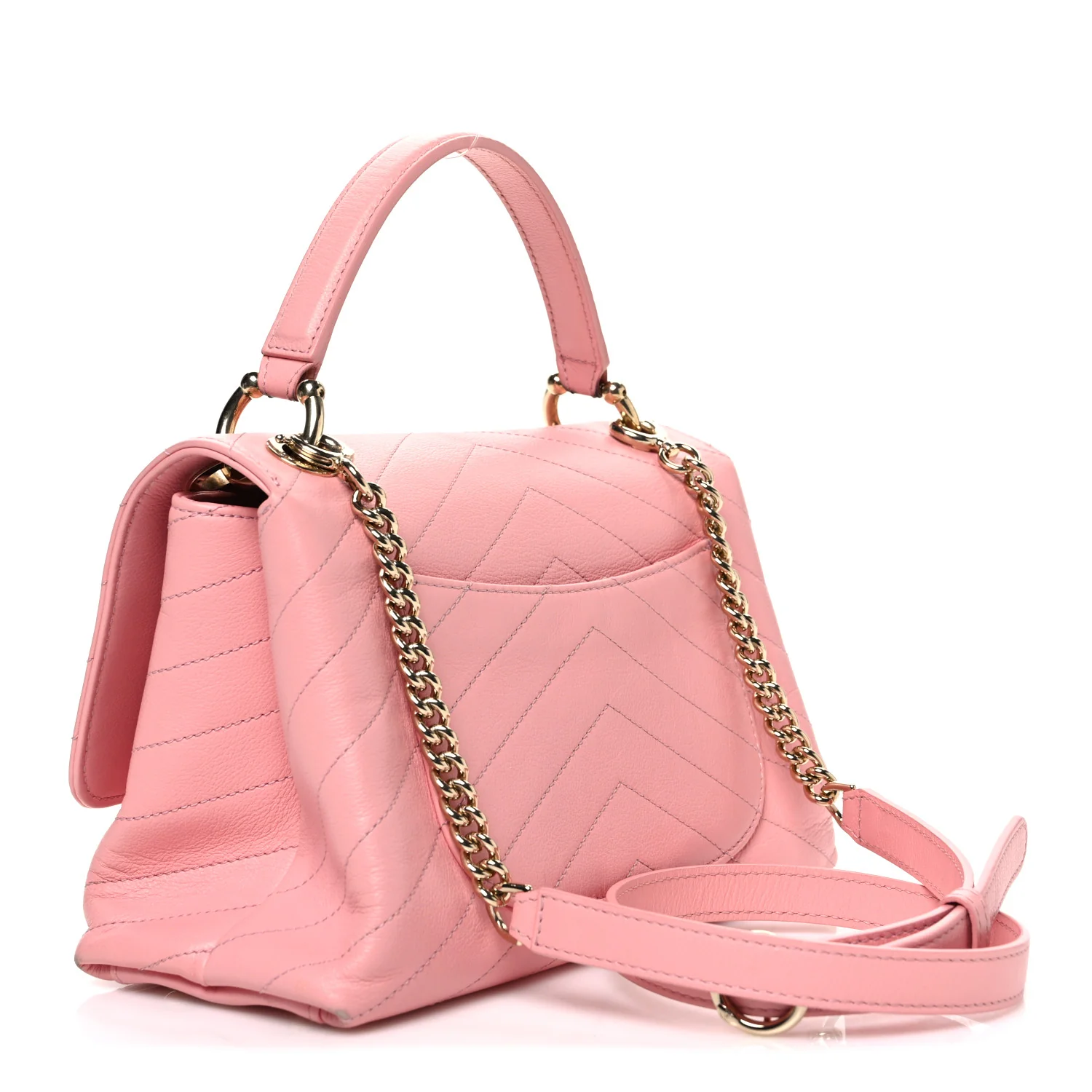 Grained Calfskin Small Chevron Chic Top Handle Flap Pink - Image 3