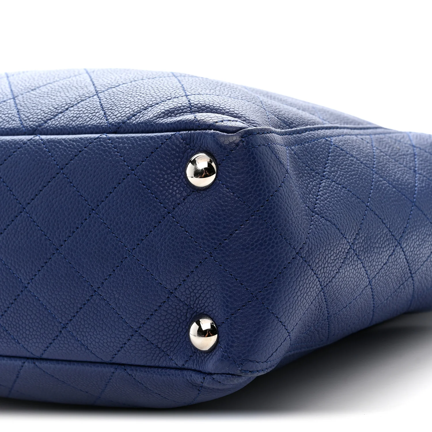 Grained Calfskin Stitched CC Pocket Tote Navy Blue - Image 10