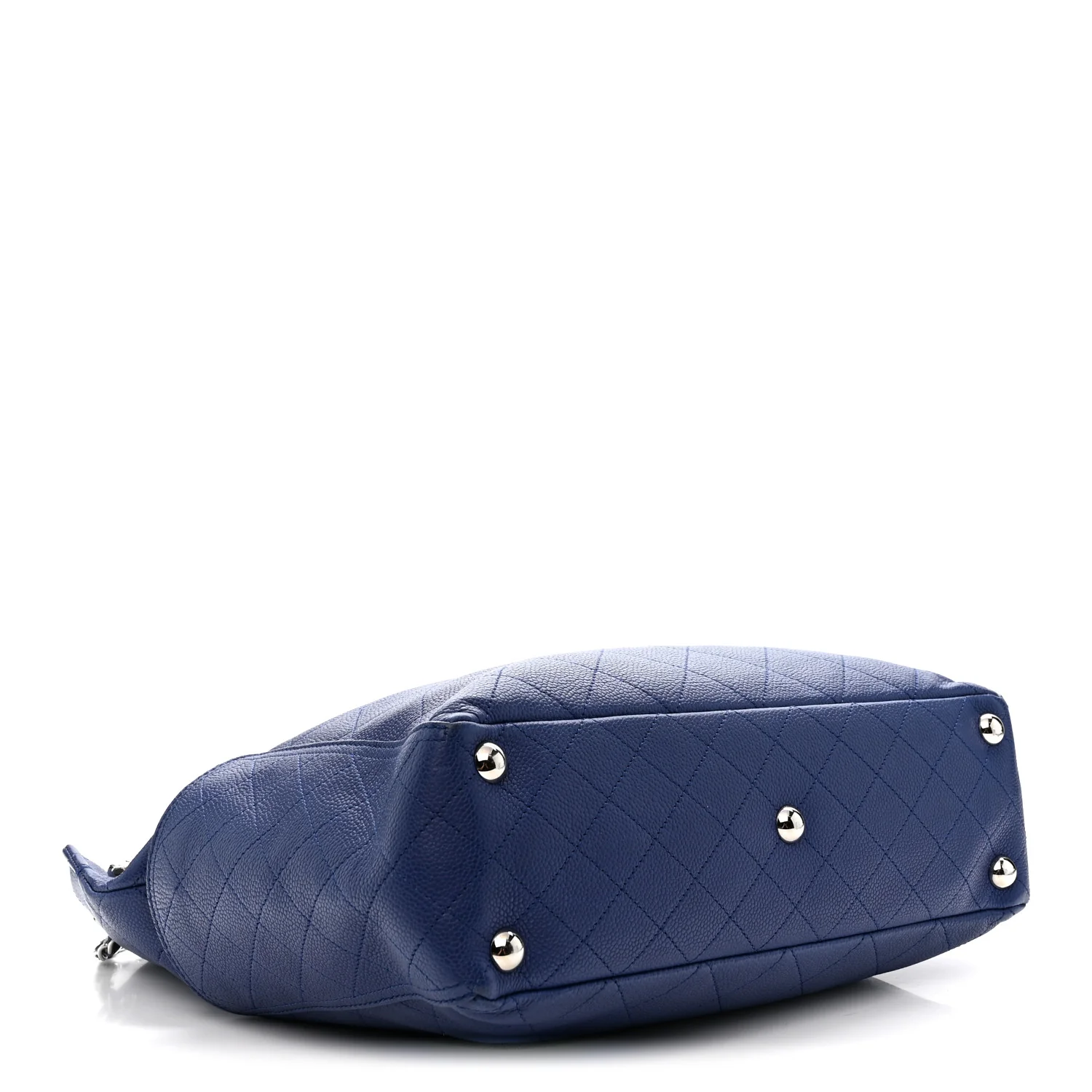 Grained Calfskin Stitched CC Pocket Tote Navy Blue - Image 4