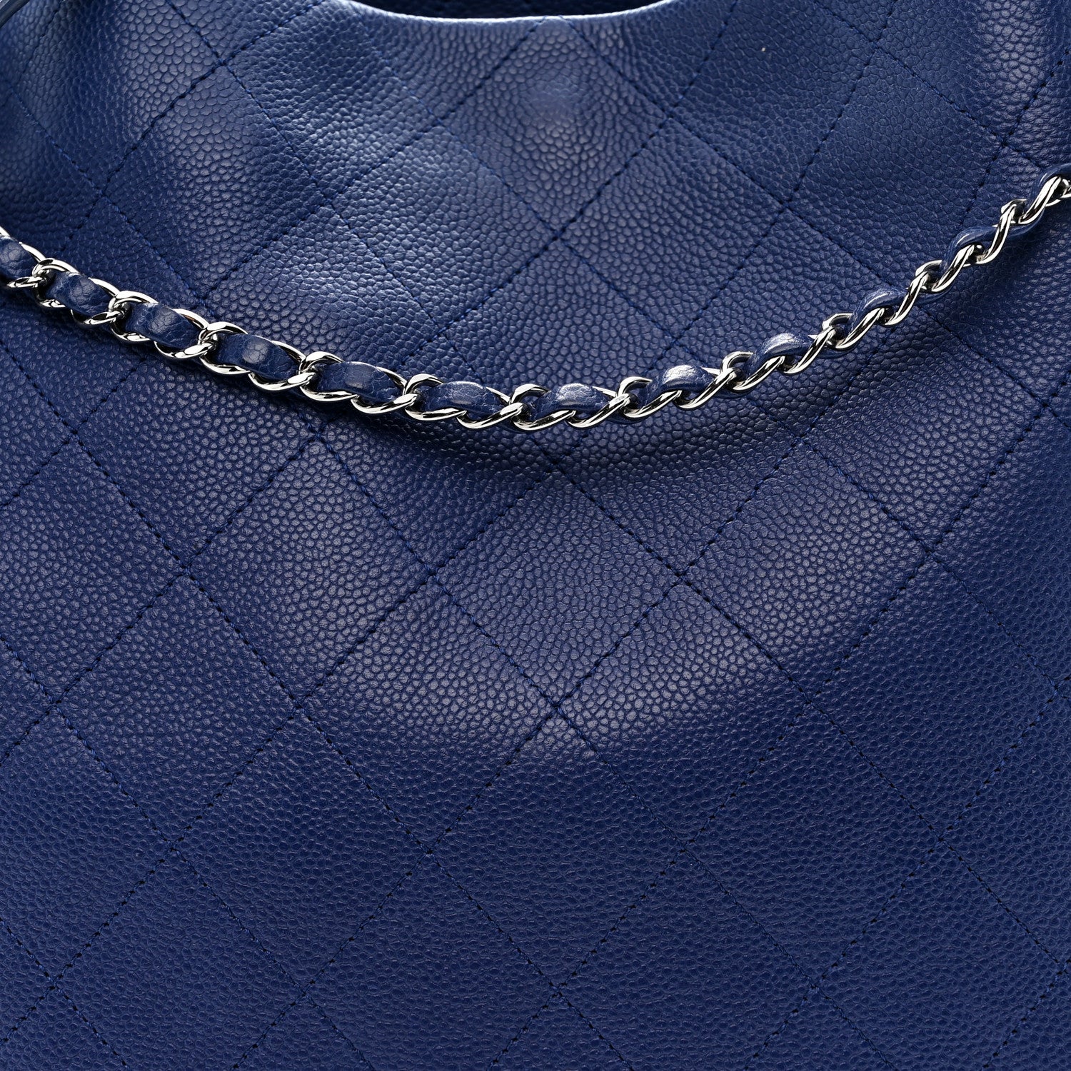 Grained Calfskin Stitched CC Pocket Tote Navy Blue - Image 8