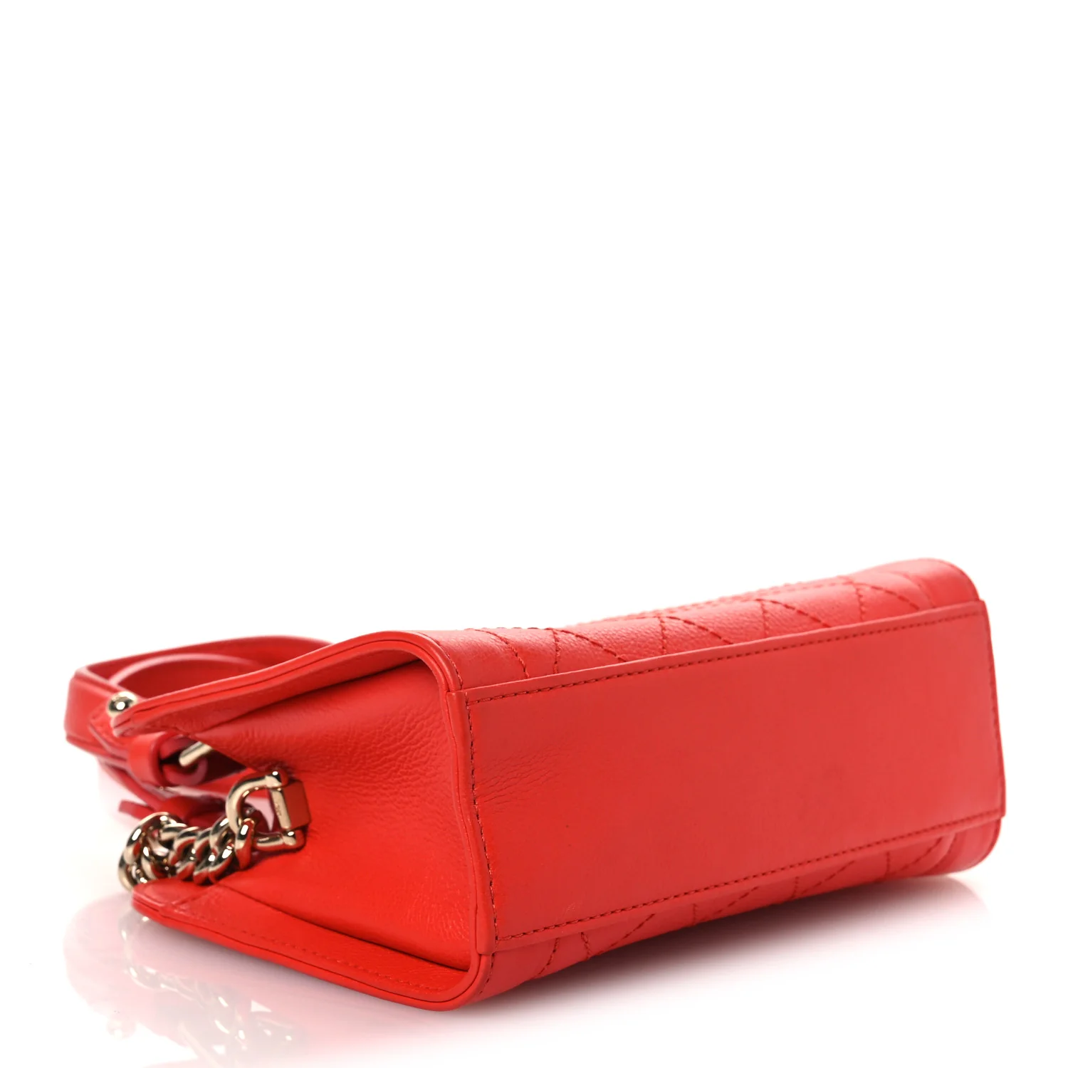 Grained Calfskin Stitched Mini Label Click Shopper Tote Red - Image 4