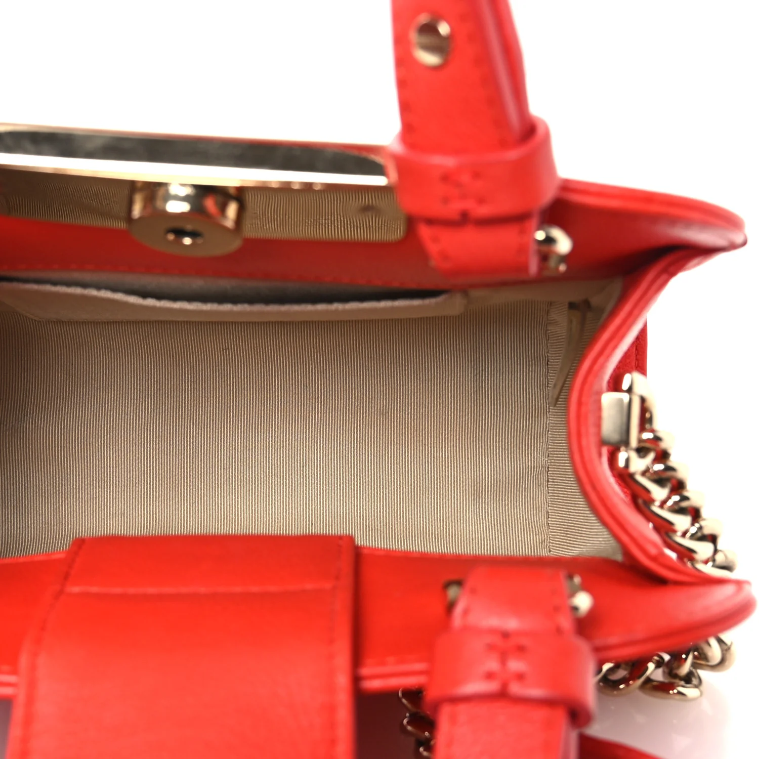 Grained Calfskin Stitched Mini Label Click Shopper Tote Red - Image 5