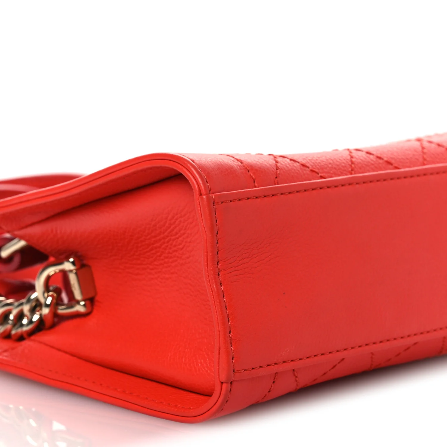 Grained Calfskin Stitched Mini Label Click Shopper Tote Red - Image 9