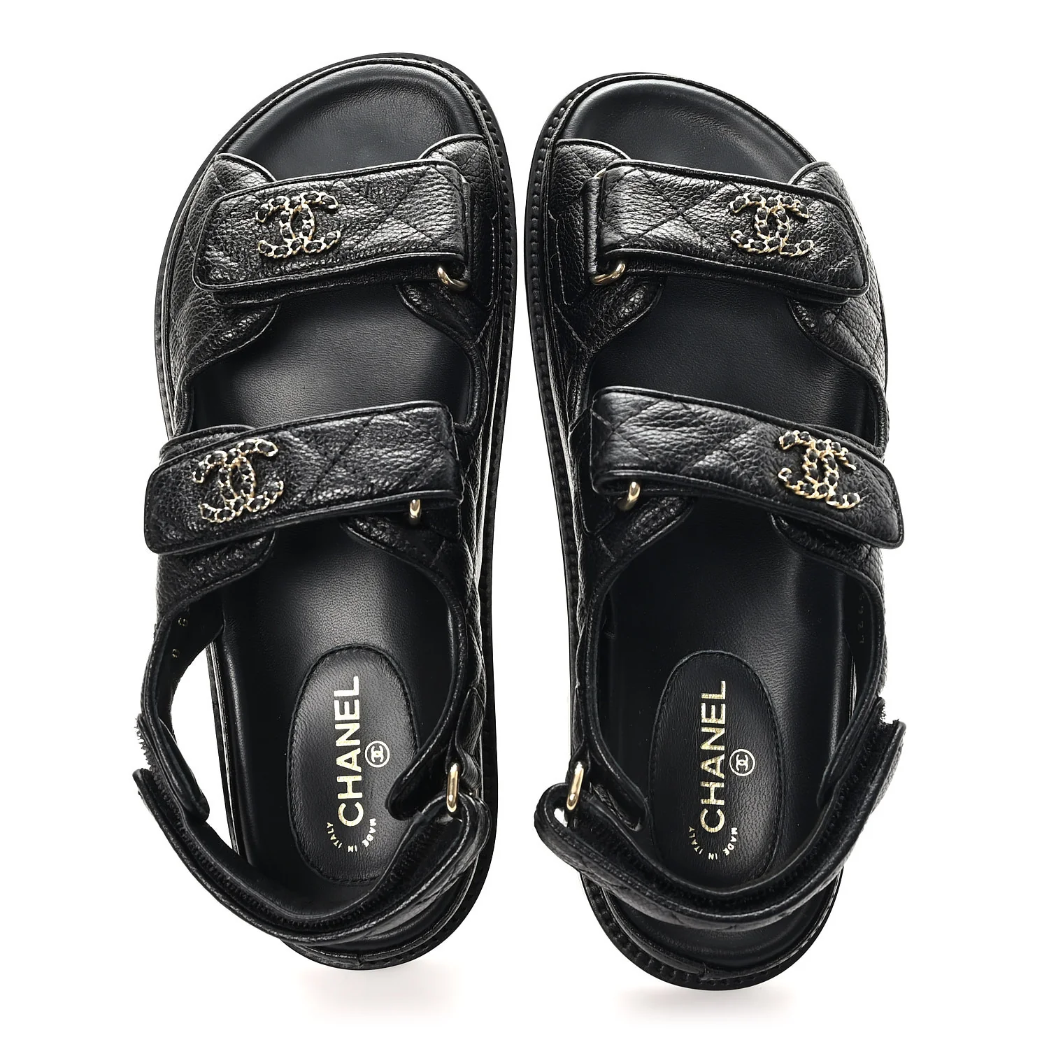 Grained Calfskin Velcro Dad Sandals 36.5 Black - Image 2