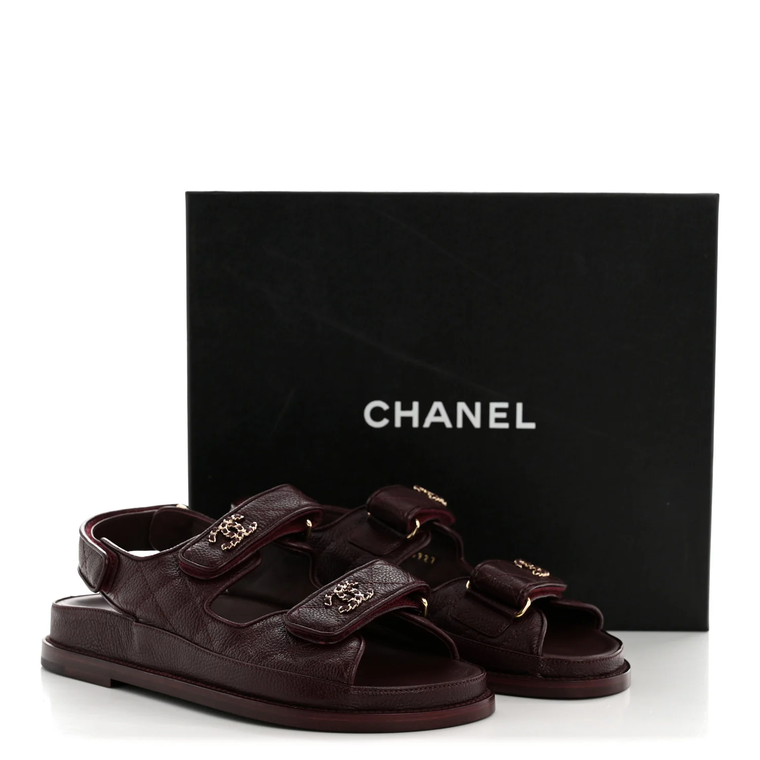 Grained Calfskin Velcro Dad Sandals 36.5 Maroon - Image 10