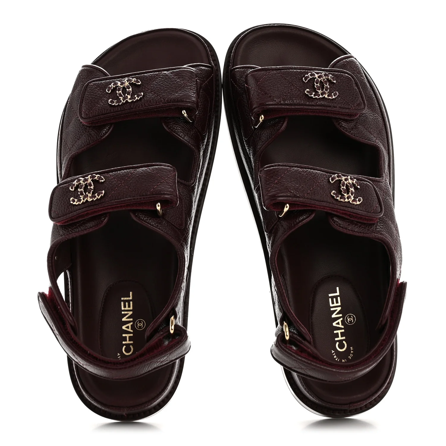 Grained Calfskin Velcro Dad Sandals 36.5 Maroon - Image 2