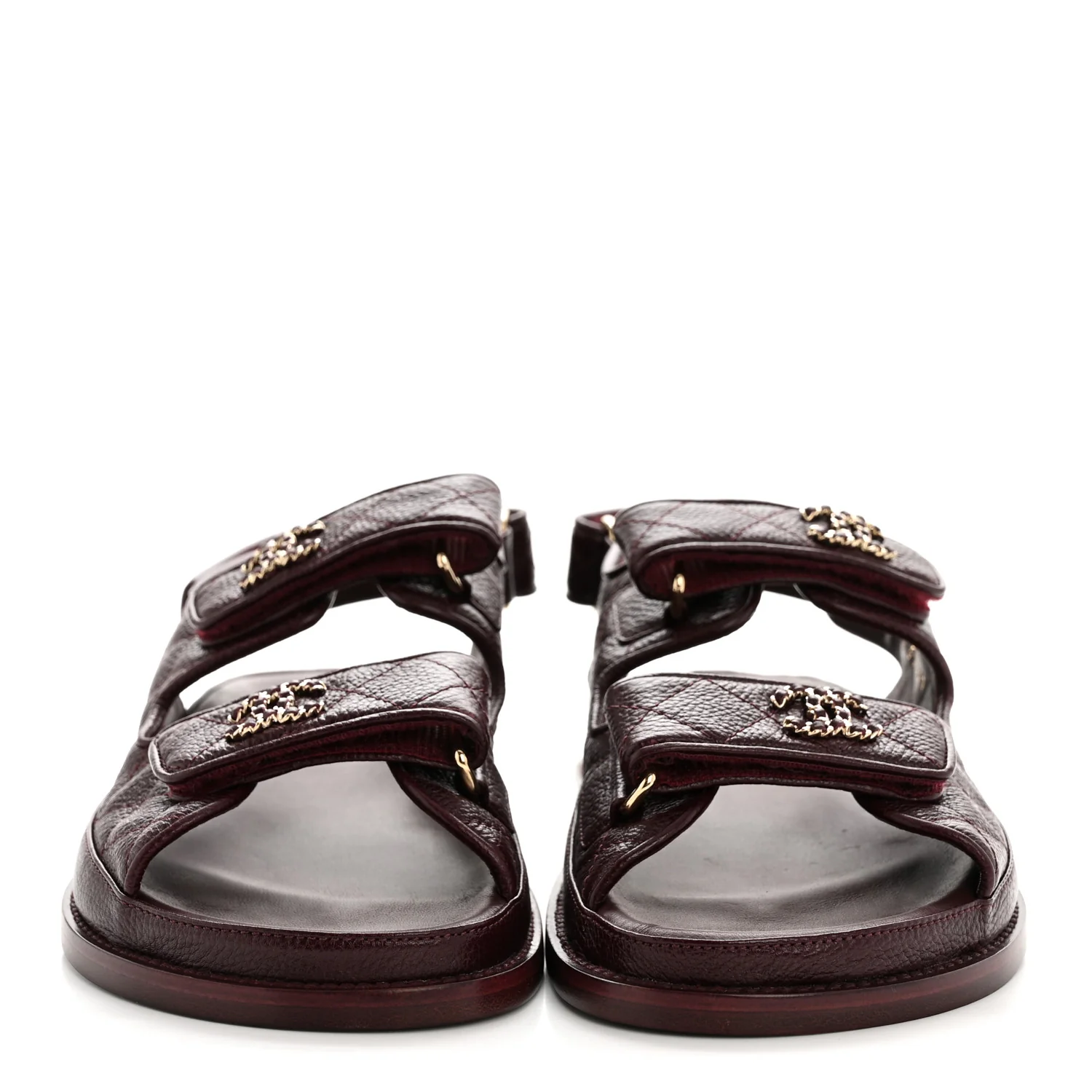 Grained Calfskin Velcro Dad Sandals 36.5 Maroon - Image 3