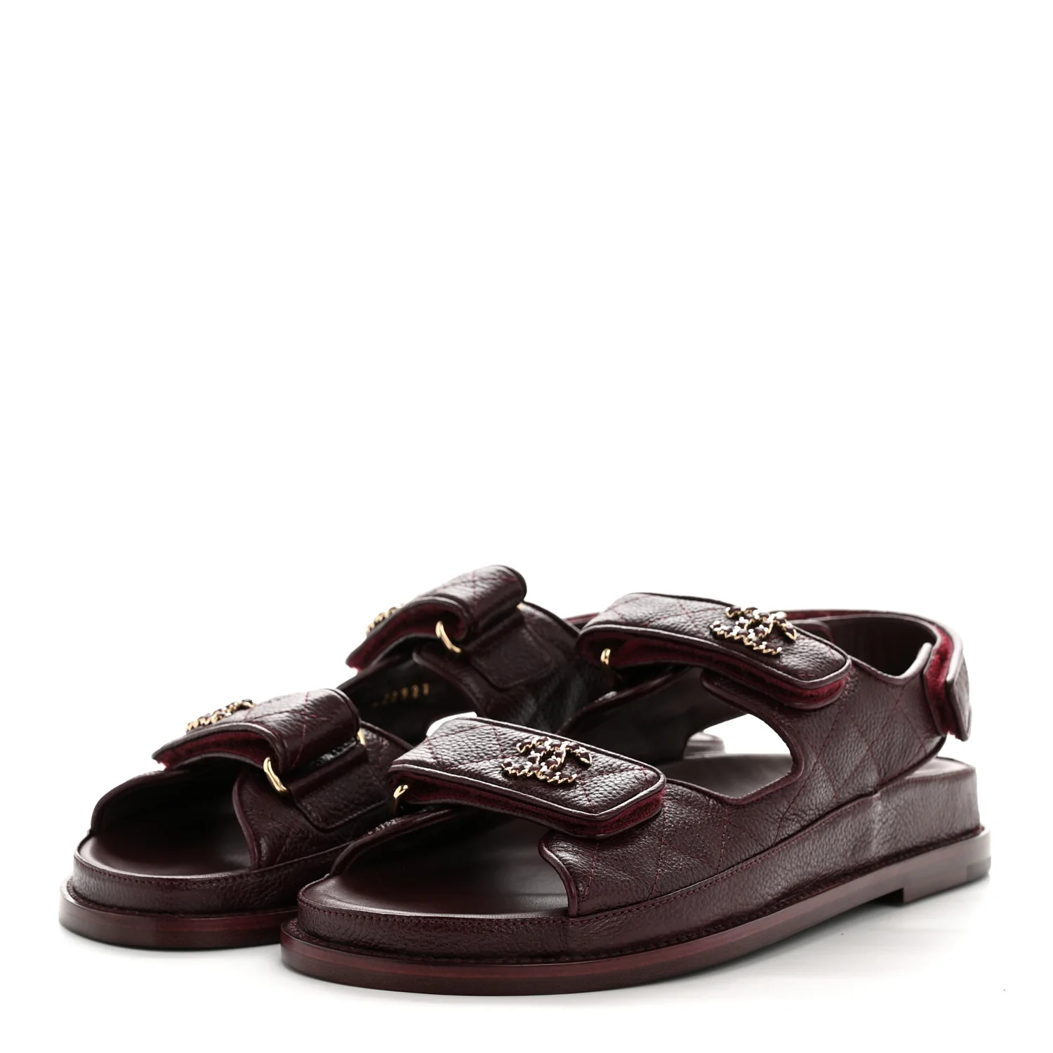 Grained Calfskin Velcro Dad Sandals 36.5 Maroon - Image 4