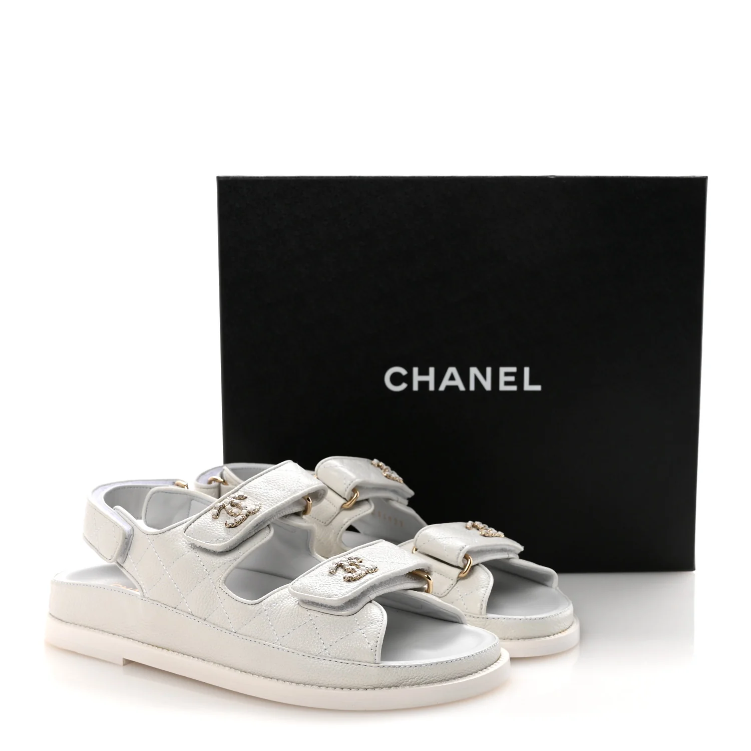 Grained Calfskin Velcro Dad Sandals 36.5 White - Image 10
