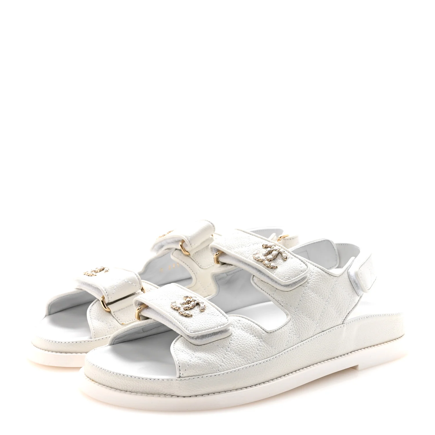 Grained Calfskin Velcro Dad Sandals 36.5 White - Image 4
