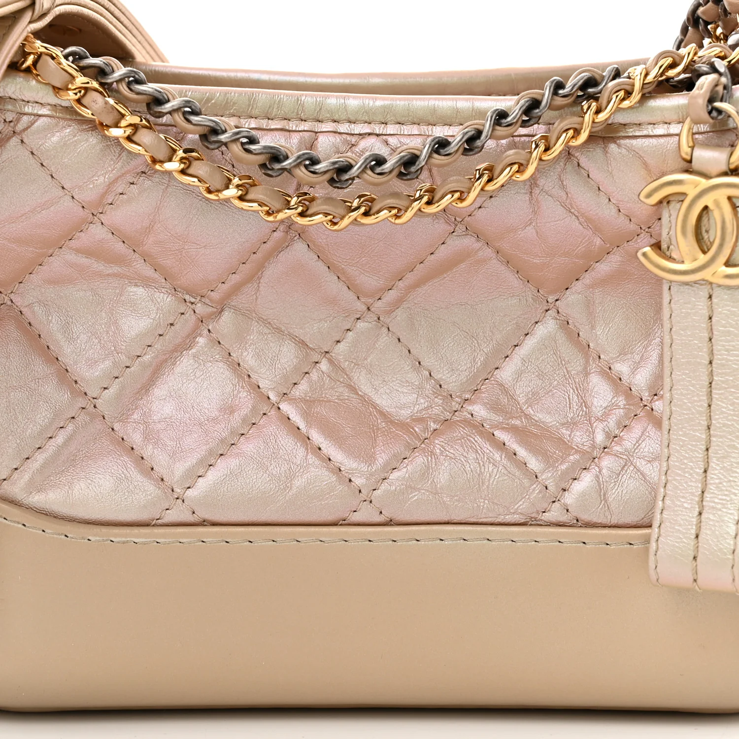 Iridescent Aged Calfskin Quilted Small Gabrielle Hobo Light Pink - Image 8