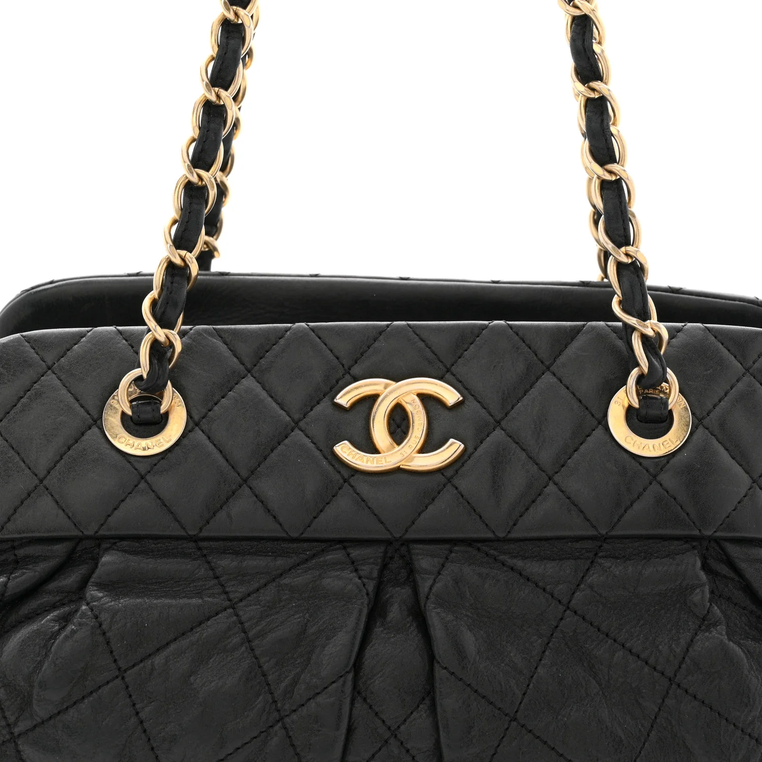 Iridescent Calfskin Chic Quilt Bowling Bag Black - Image 8