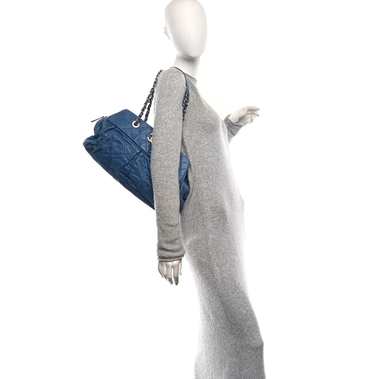 Iridescent Calfskin Chic Quilt Bowling Bag Blue - Image 2