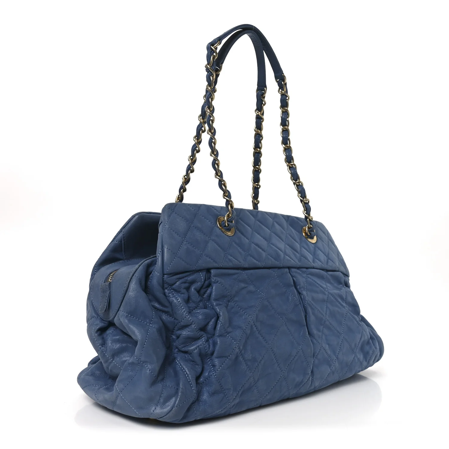 Iridescent Calfskin Chic Quilt Bowling Bag Blue - Image 3
