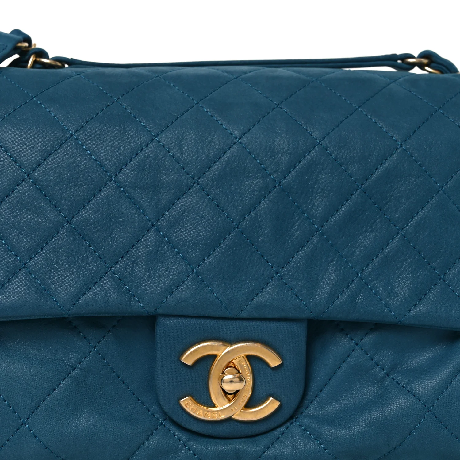 Iridescent Calfskin Large Chic Quilt Flap Blue - Image 8