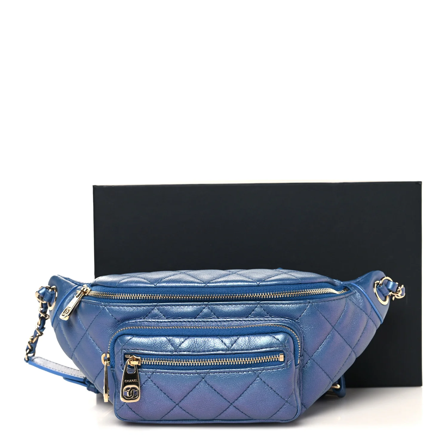 Iridescent Calfskin Quilted All About Waist Belt Bag Dark Blue - Image 10