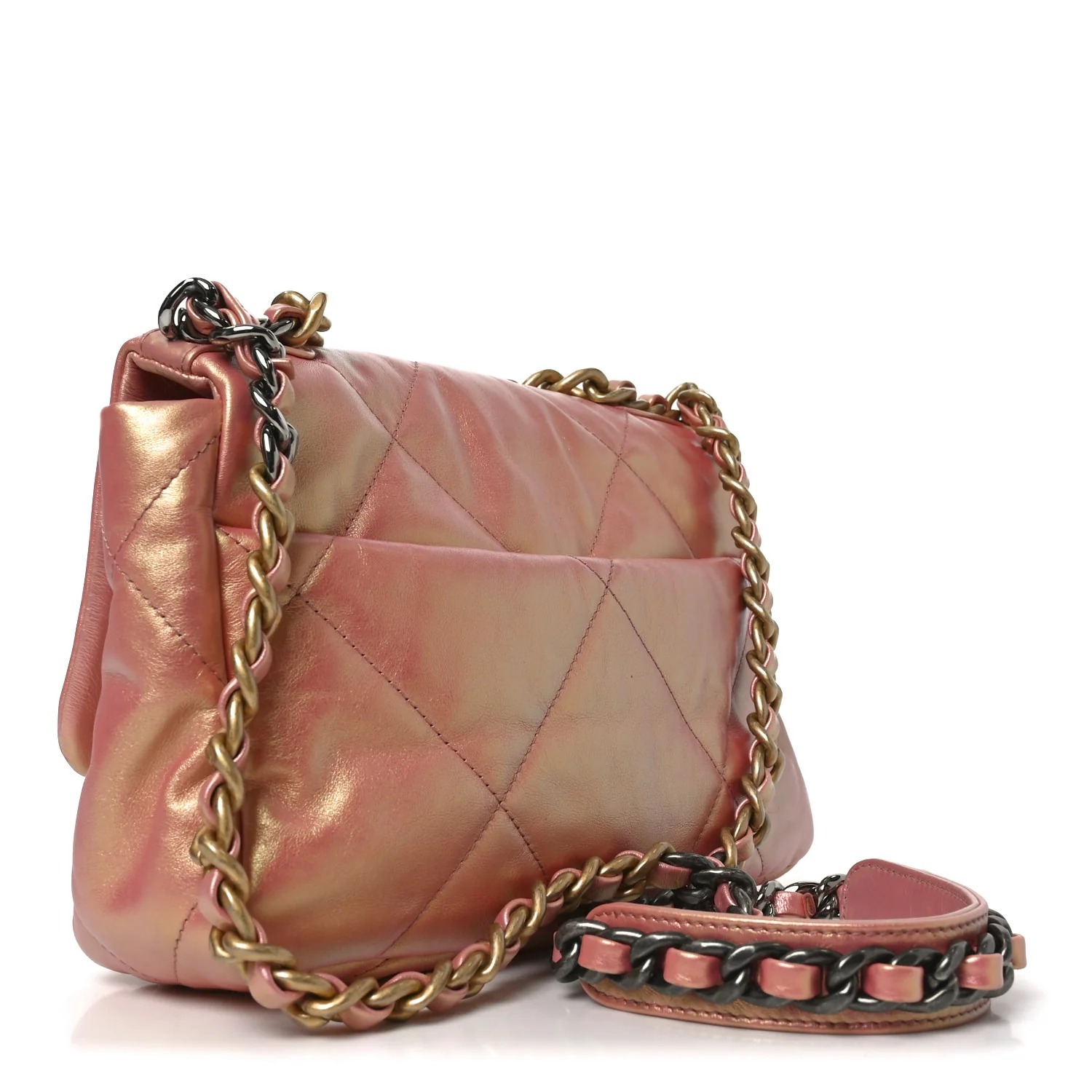 Iridescent Calfskin Quilted Medium Chanel 19 Flap Pink - Image 3