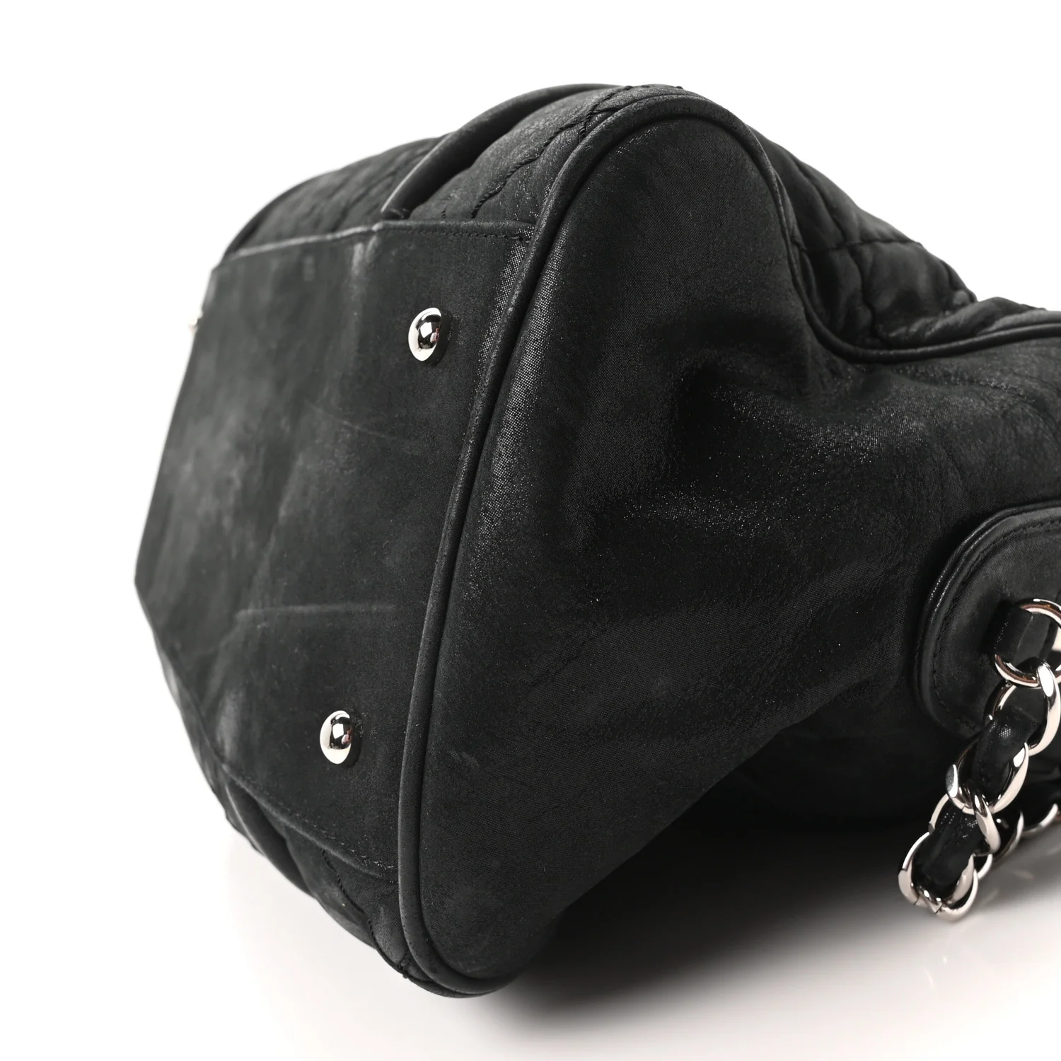 Iridescent Calfskin Quilted Relax CC Bowler Bag Black - Image 10