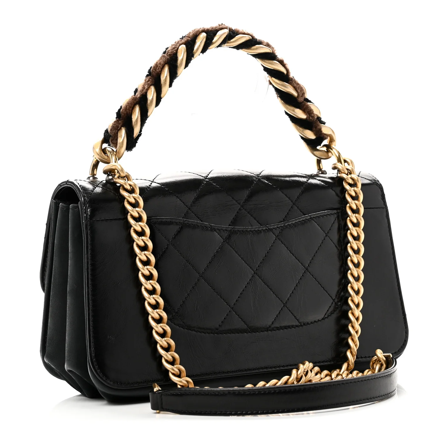 Iridescent Calfskin Quilted Small Straight Lined Flap Black - Image 3
