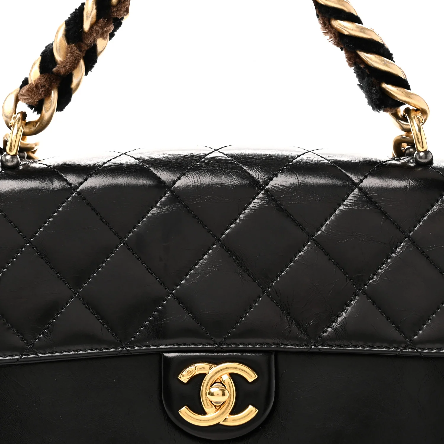 Iridescent Calfskin Quilted Small Straight Lined Flap Black - Image 8