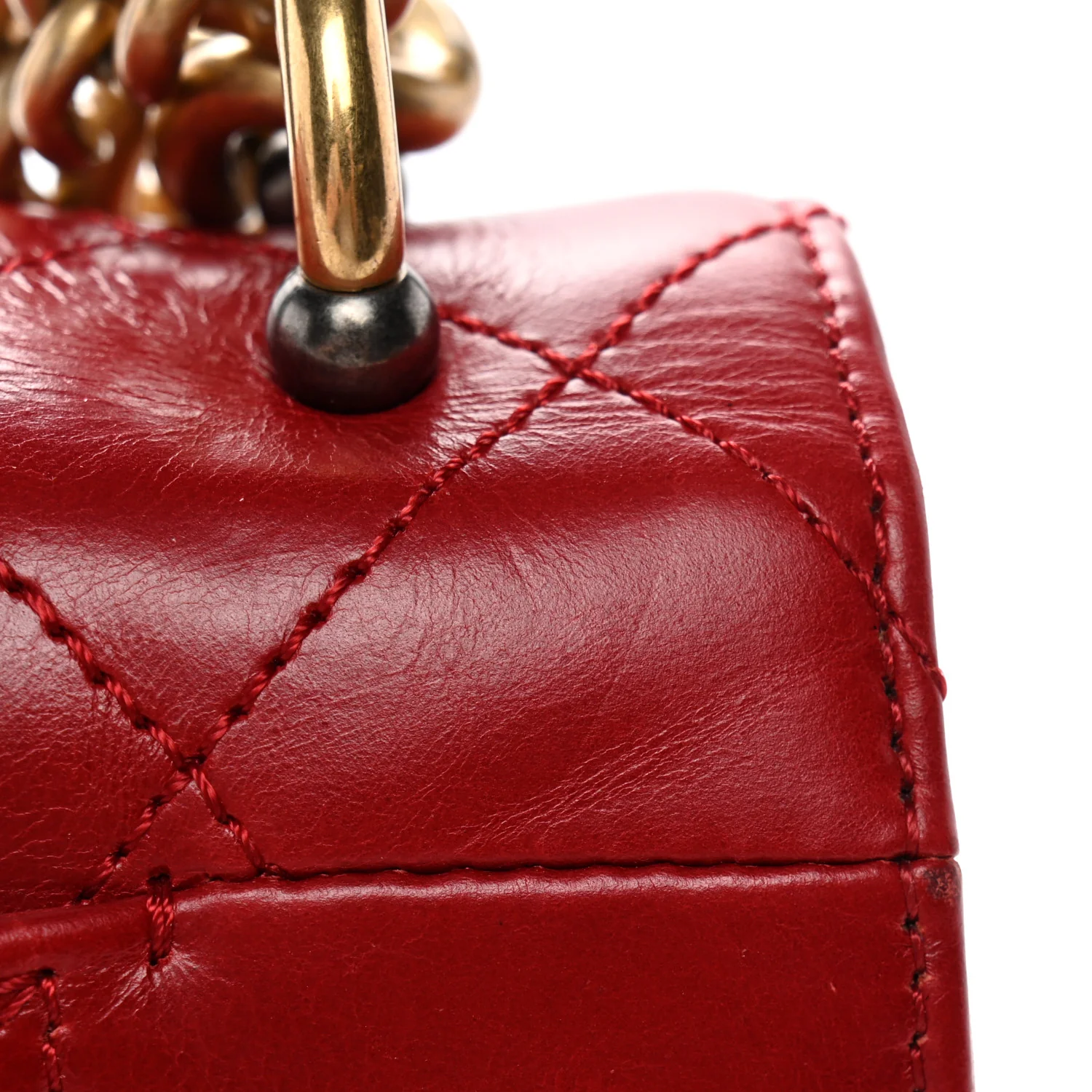 Iridescent Calfskin Quilted Small Straight Lined Flap Red - Image 12