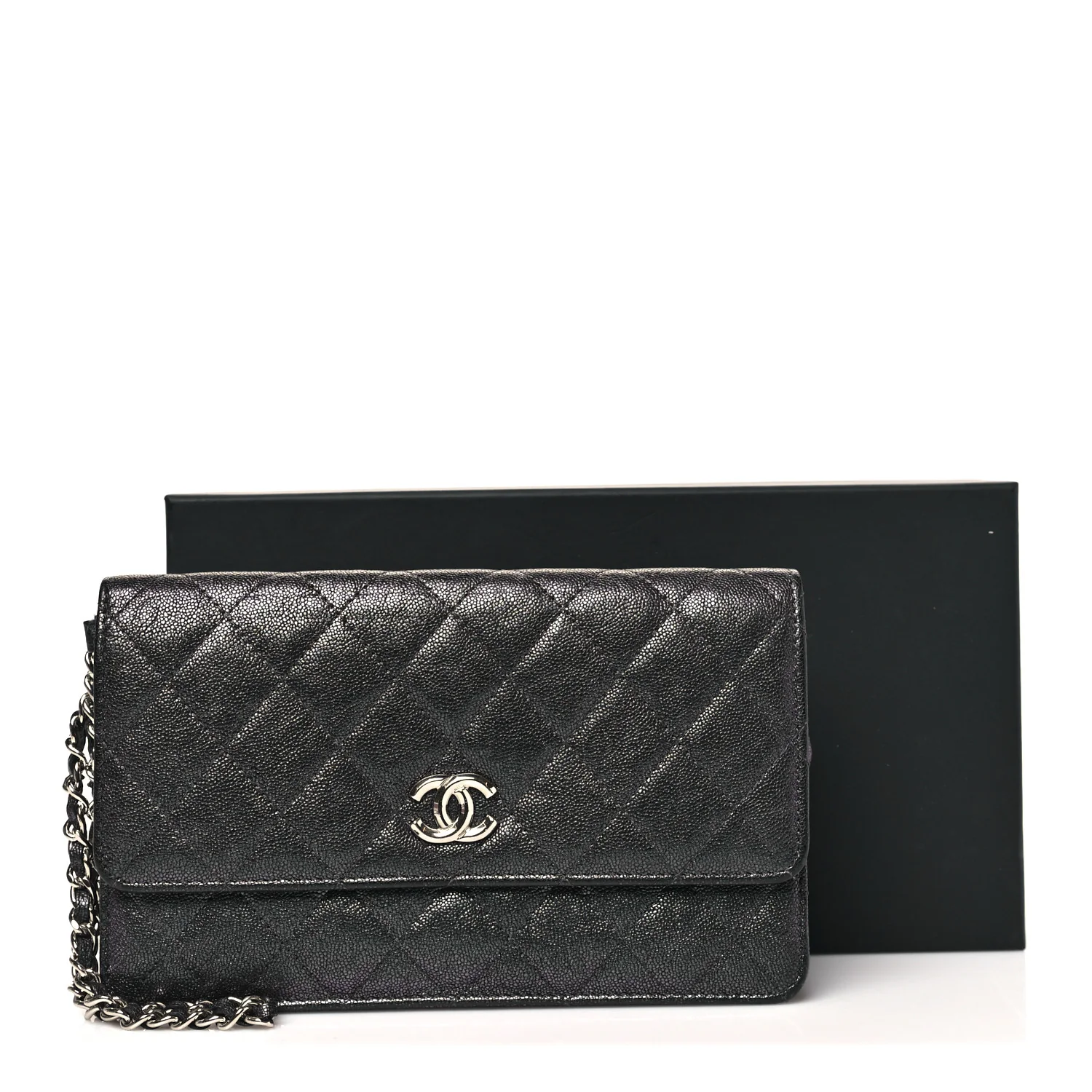Iridescent Caviar Quilted Classic Pouch Clutch Black - Image 11