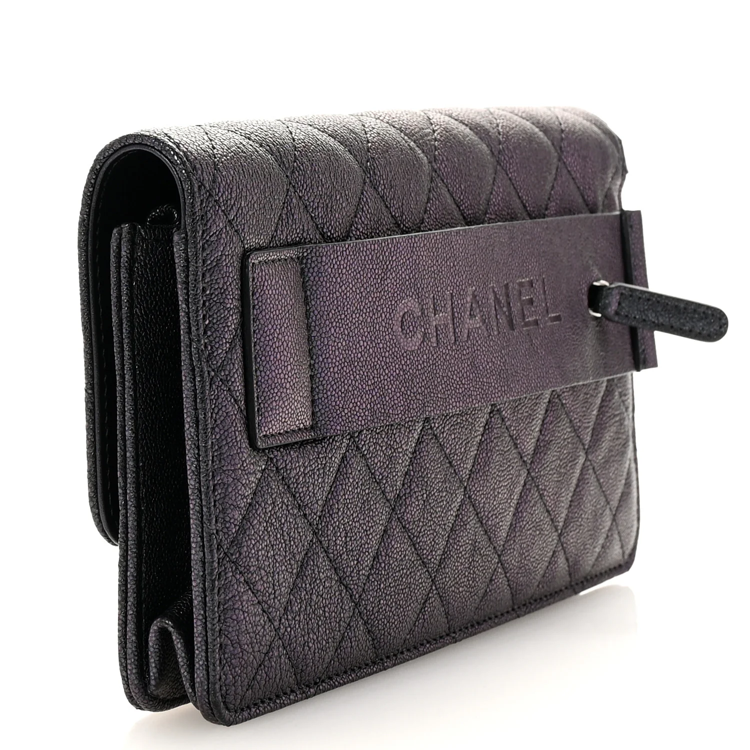 Iridescent Caviar Quilted Classic Pouch Clutch Black - Image 3