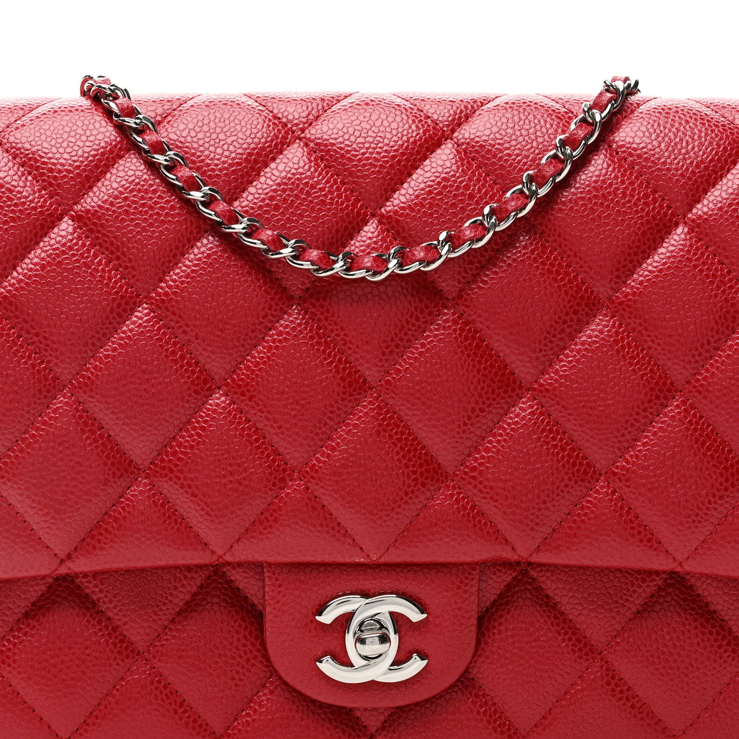 Iridescent Caviar Quilted Clutch With Chain Flap Red - Image 8