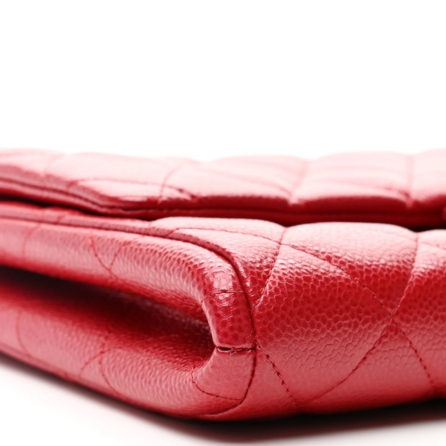 Iridescent Caviar Quilted Clutch With Chain Flap Red - Image 9