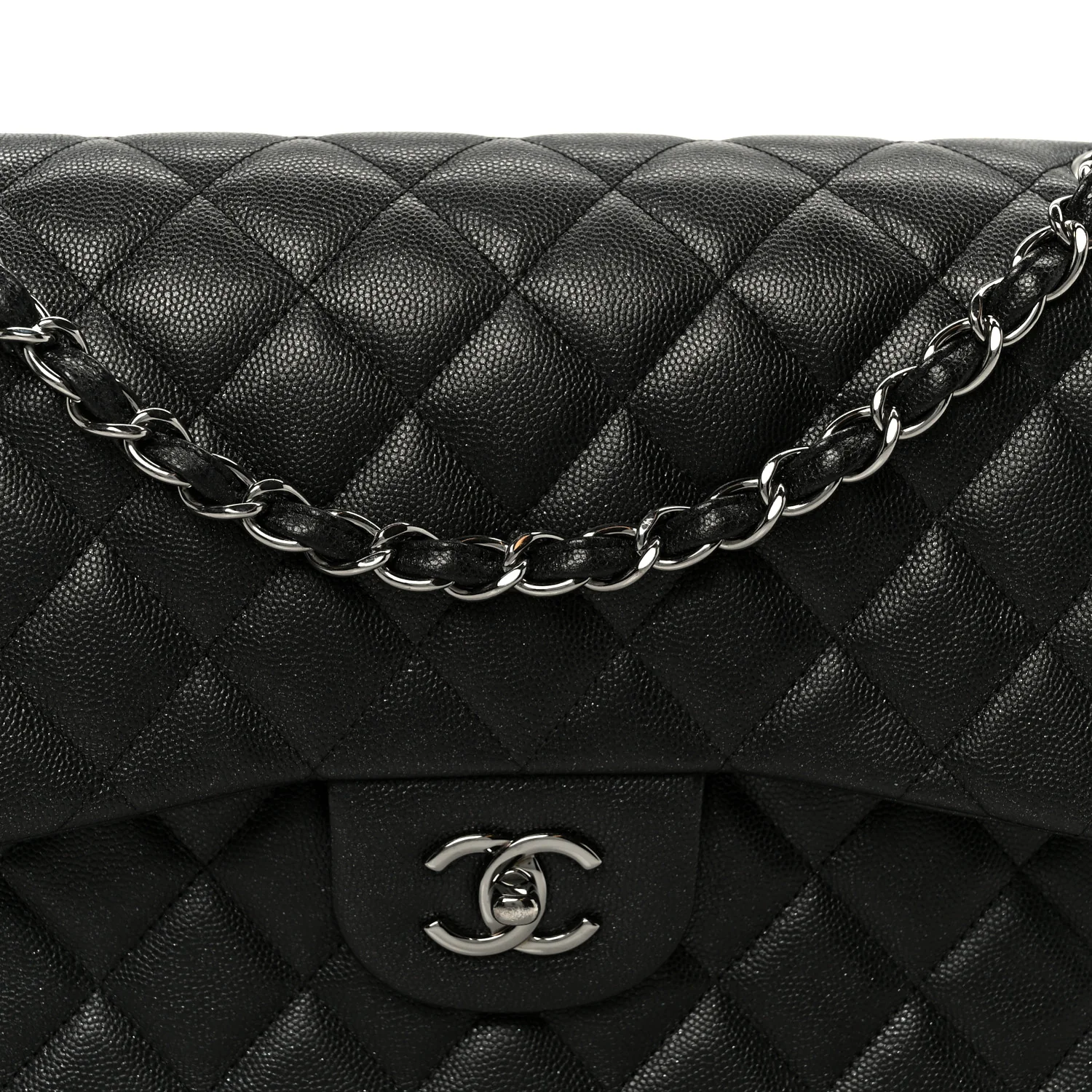 Iridescent Caviar Quilted Jumbo Double Flap Black - Image 9