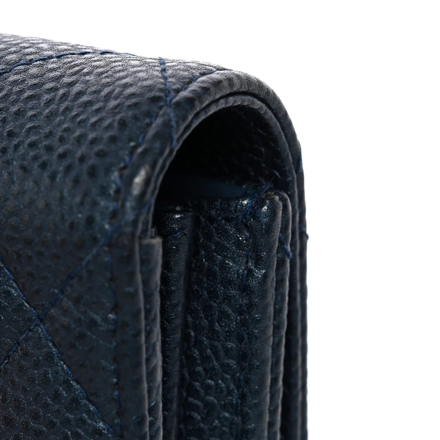 Iridescent Caviar Quilted Large Gusset Flap Wallet Dark Blue - Image 10